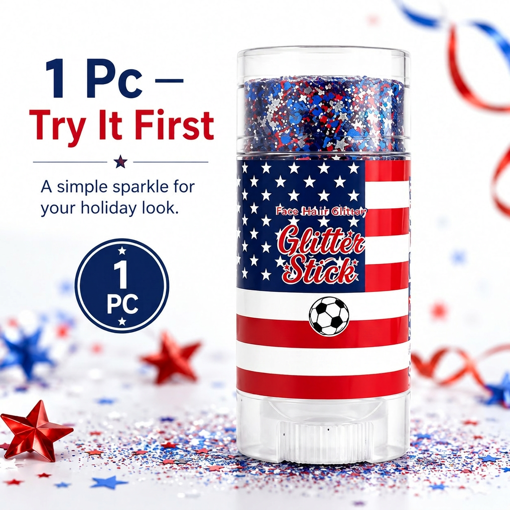 4th of July Glitter Stick 💖🔔3-in-1 Patriotic Glow😍✨Red, White & Blue Glitter Body Stick-HS