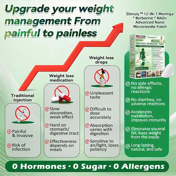 Official Store | ⏰ 𝐒𝐥𝐢𝐦𝐨𝐥𝐲™ 12-IN-1 Moringa * Berberine * NAD+ Advanced Nano Microneedle Patch (Once Daily, visible changes in 7 days) For Obesity, Loose Skin, Diabetes, Sleep Apnea, And Joint Issues 🎀