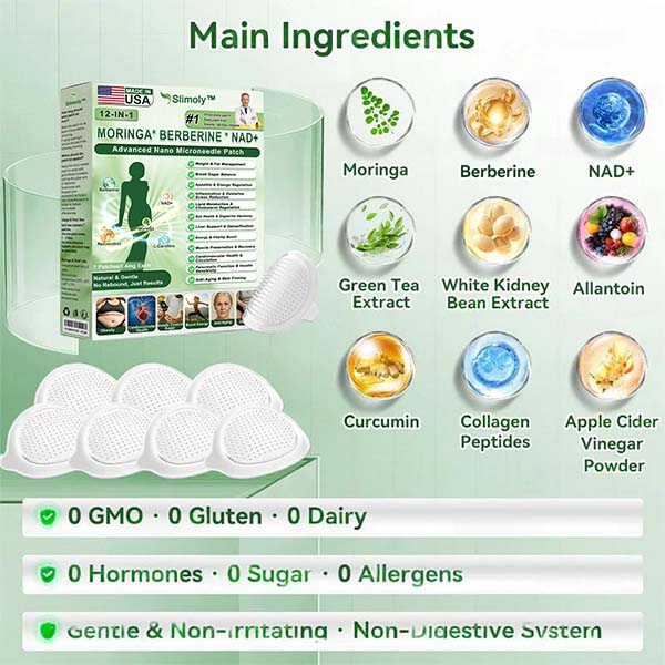 Official Store | ⏰ 𝐒𝐥𝐢𝐦𝐨𝐥𝐲™ 12-IN-1 Moringa * Berberine * NAD+ Advanced Nano Microneedle Patch (Once Daily, visible changes in 7 days) For Obesity, Loose Skin, Diabetes, Sleep Apnea, And Joint Issues 🎀