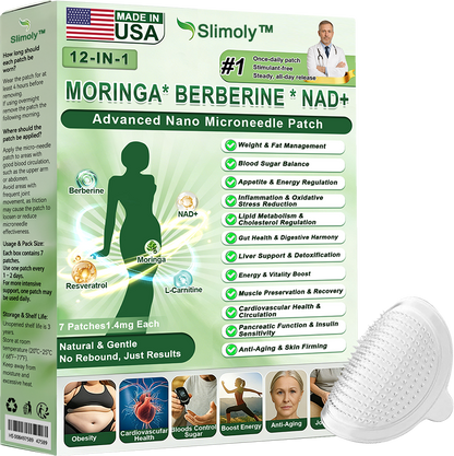 Official Store | ⏰ 𝐒𝐥𝐢𝐦𝐨𝐥𝐲™ 12-IN-1 Moringa * Berberine * NAD+ Advanced Nano Microneedle Patch (Once Daily, visible changes in 7 days) For Obesity, Loose Skin, Diabetes, Sleep Apnea, And Joint Issues 🎀