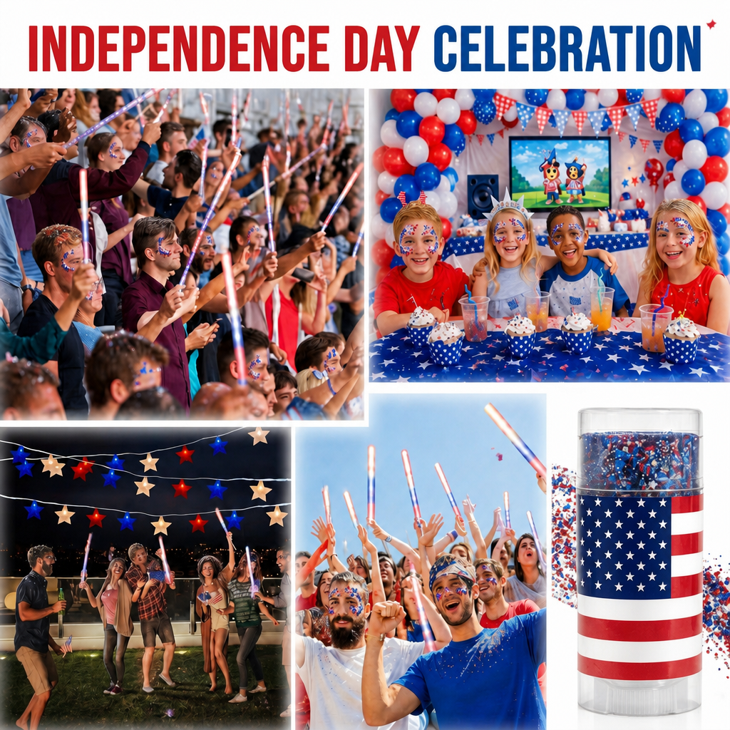 4th of July Glitter Stick 💖🔔3-in-1 Patriotic Glow😍✨Red, White & Blue Glitter Body Stick-HS